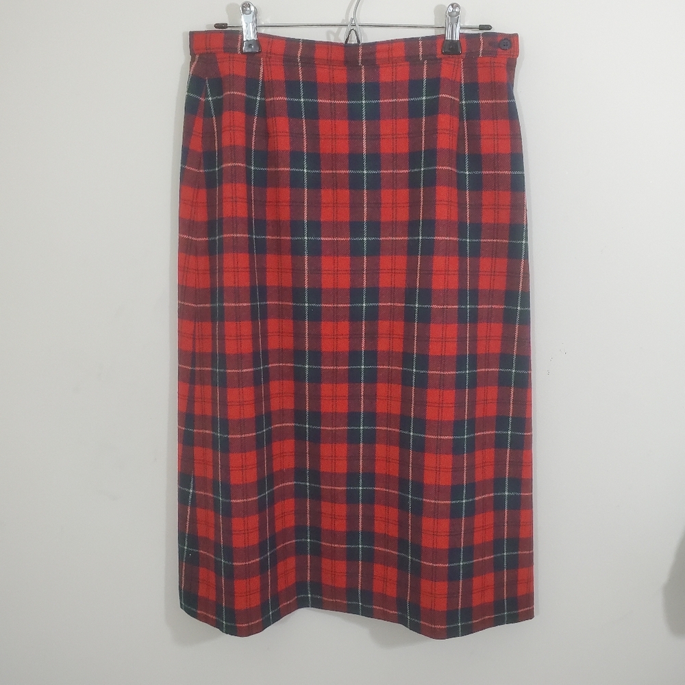 Vintage Pendleton Wool Red Blue Tartan Plaid Midi Skirt A-Line Size 12 Preppy - Picture 4 of 9